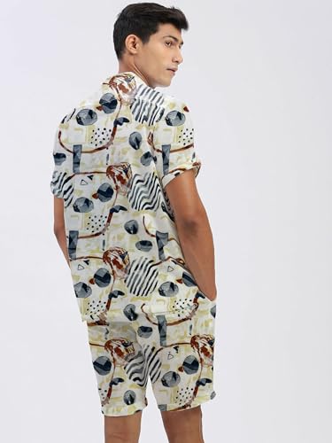 Image of Amazon Brand - Anarva Mens Camouflage Printed Co-ord Set | Half Sleeve Shirt and Shorts Set | Casual Summer Outfit for Beach, Travel, Vacation -