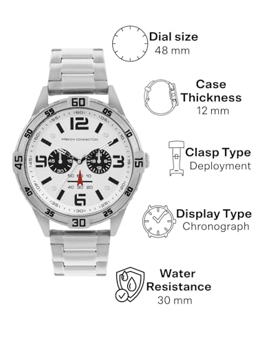 Image of French Connection Comet Multifunction Silver Round Dial Stainless Steel Strap | Casual | Premium | See Through Feature | Brush Feature Wrist Watch for Men - FCC04SM