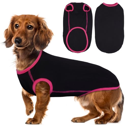 Lelepet Hundeshirt für Dackel, Hund Sommer T-Shirt Weiches Hundehemd, Atmungsaktives Dackel Hunde Shirt, Dehnbare Dackelkleidung, Leichter Hundepullover Shirt, Schwarz M