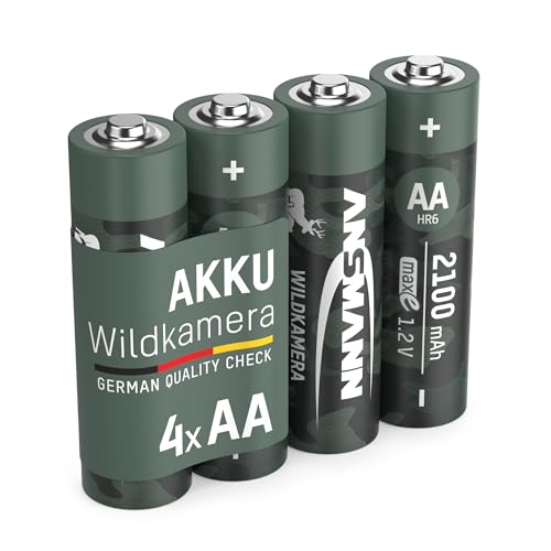 ANSMANN Wildkamera Akku Mignon AA LR06 2100 mAh 1,2V NI-MH, 4 Stück, wiederaufladbar, für Wildtierkamera Tierbeobachtung Nachtsicht Überwachung Ersatzakku