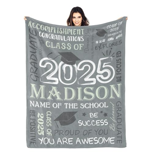 Custom Name Graduation Blanket College Gift, Custom Class of 2025 Graduation Blankets for Her Him Daughter Son on Graduation Day 2025 Grad Throw Blanket
