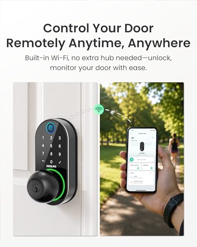 Image of DESLOC D212 Fingerprint Door Knob Lock, Built in WiFi, 8-Month Battery