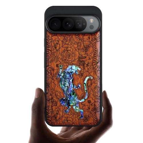 Étui pour Google Pixel 9 Pro en bois et nacre idée cadeau luxe Tigre