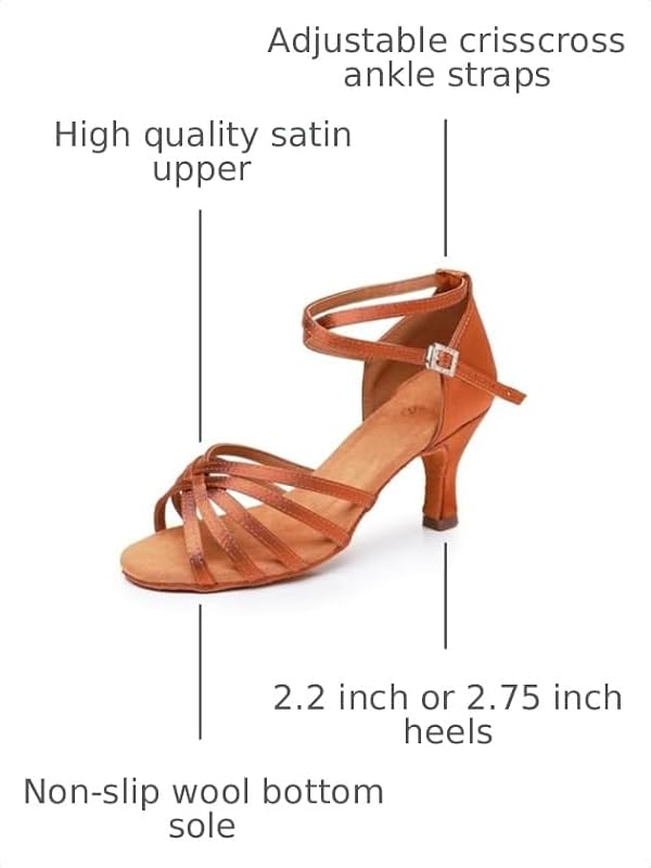 Rosefinch Women's Latin Dance Shoes Satin Professional Ballroom Salsa Practice Performance Wedding Dancing Shoes,Dance High Heels for Women Brown(2.75 inch Heel) by Rosefinch - Used condition - Image 3
