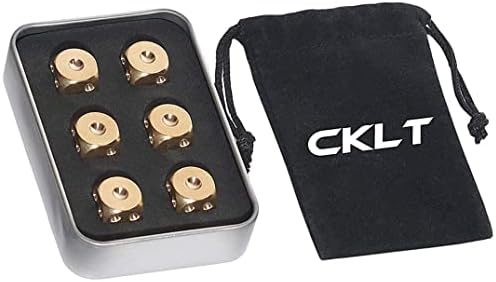 Metal Dice Set 6pcs, Solid Brass Dice with Gift Metal Case and Portable Bag, 6 Sided Metal Dice for Tables Board Game, Poker Party Role Playing Games