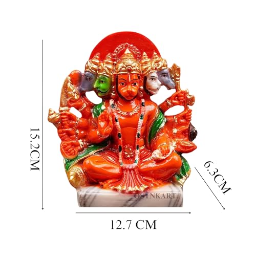Image of Resin Hanuman Ji Murti Panchmukhi Hanuman For Door Entrance Temple Home & Office Decor Living Room Decoration Gift For New House Warming Ceramony Balaji Idol Evil Eye 6.3 cm Orange