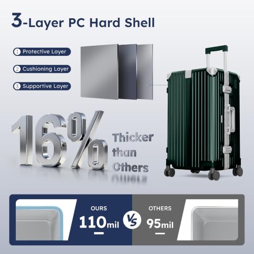Image of ALPHA CAMP Trunk Luggage 24 Inch with Aluminum Frame Zipperless Suitcase | Medium Checked Thickened 3-Layer PC Hardshell with TSA Lock,Charging Port, Cup Holder and Spinner Wheels for Domestic Travel