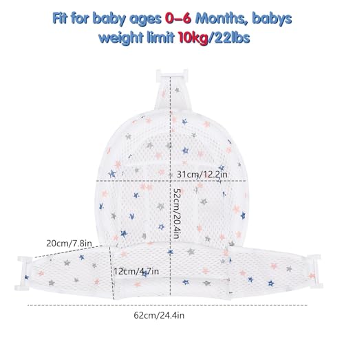 Image of Colorlife Baby Bath Seat Support Net Infant Bathing Seat Support Mat, Adjustable Comfortable Non-Slip Three-Pointed Baby Shower Net Bathtub Sit Up Mesh for Newborn 0-12 Months-White(No Bathtub)