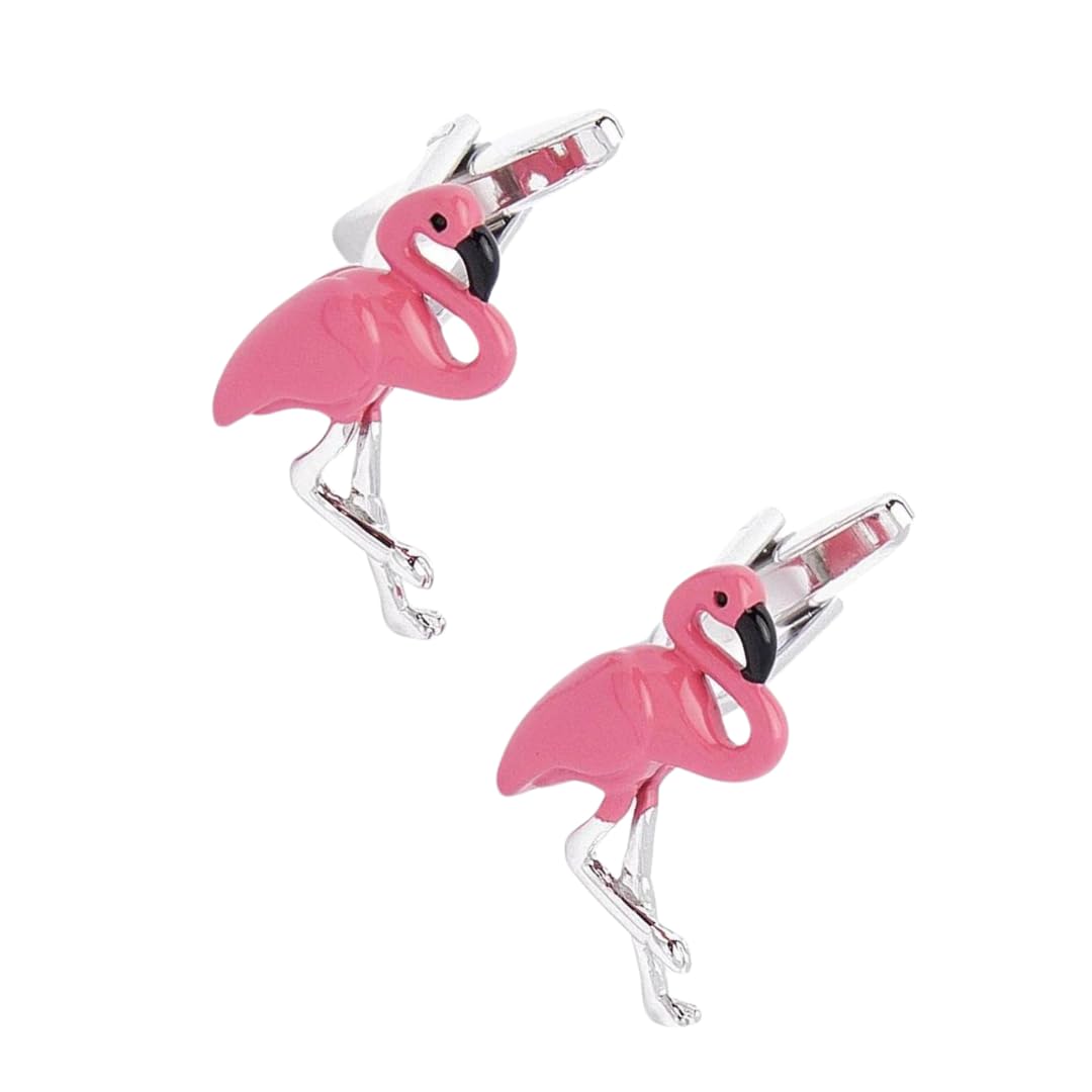 COOLMETALJACKET Gemelos Flamenco Rosa | Par de Gemelos Originales para Hombre Animal | Regalo Hombre Boda | Joya inoxidable para Puños de Camisa Hombre, Unique, Acero inoxidable, Pirita de hierro