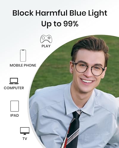 Image of Cyxus Nerd Glasses Round Blue Light Glasses for Women Men Reduce Eye Strain UV Blocking for Computer Screen(8065T01 Black)