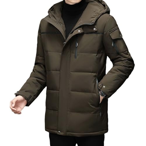 Chaqueta acolchada impermeable de invierno con capucha larga para hombre, abrigo parka cálido y aislante, color café, talla XL
