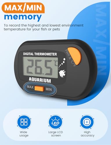 Aquarium Thermometer Kabellos, Mini Wasserthermometer Digital, digitales LCD-Wassertemperatur-Thermometer für Aquarium, Aquarium, Meeresreptilien, Terrarium (schwarz)