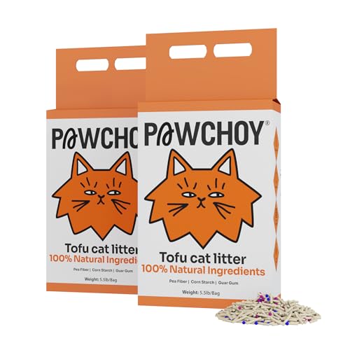 PAWCHOY Tofu - Arena para gatos, aglutinante, desechable, ultra absorbente y de secado rápido, 100% natural, sin polvo, bajo seguimiento, soluble en agua y ecológica (2,5 kg x 2 bolsas)