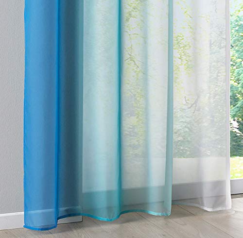 2er Pack Gardinen Vertikal Farbverlauf Druck Transparent »Modena« mit Ösen und Raffhalter, Vorhang, Dekoschal HxB 145x140 cm Blautöne, 10000183