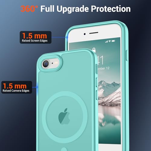 Image of SUPFINE Magnetic for iPhone SE Case 2022 (3rd) /2020 (2nd), iPhone 8 Case (Compatible with MagSafe) (Military Grade Drop Protection) Slim Translucent Matte Phone Case,Blue Green