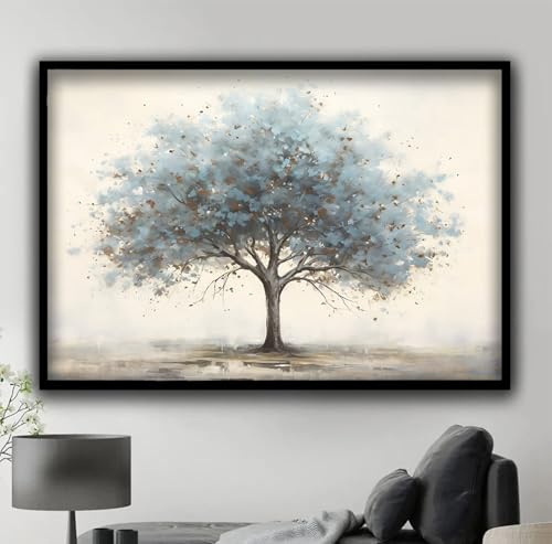 Tableau sur toile arbre bleu vintage art mural abstrait 70x110cm