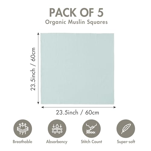 Image of Muslin Receiving Blankets, Neutral Blanket Swaddling for Newborn Boys and Girls, 5 Pack Breathable and Skin-Friendly Swaddle Wrap for Infant Baby (Graceful Colors)