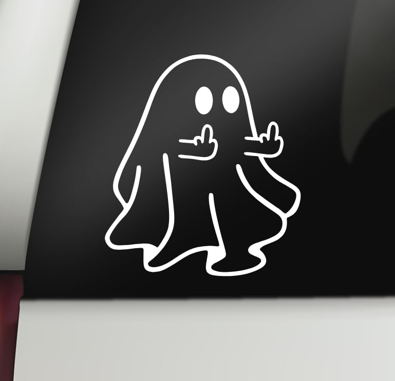 Ghost Middle Finger Decal Cute Spooky Vinyl Sticker for Car Window or Laptop Funny Tumbler Decal 4.4 x 5 Size White Made in USA DECALBUNNY