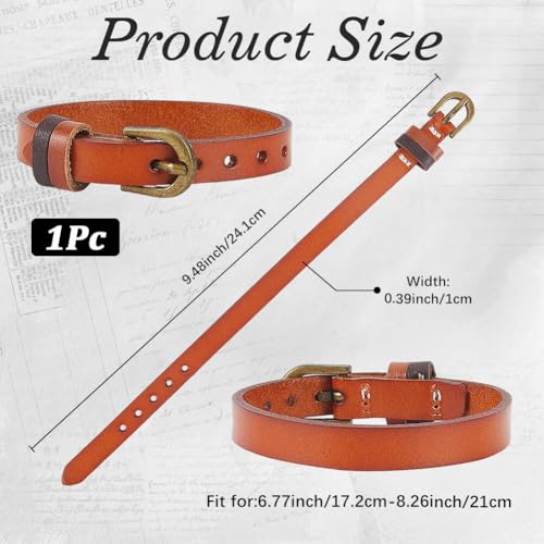 Pulsera sencilla de cuero genuino ajustable con hebilla de aleación miniatura 2