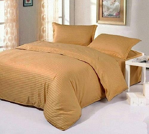 Image of Sofrito Bed Sheet Glace Cotton Striped - 300 TC - Small Single (54 inchx90 inch) - Without Pillow Cover | Ideal for Hospitals, Clinics, Hostels, PGs, Hotels & Guest Houses | Sand Beige