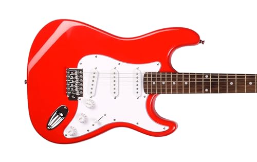 Image of Juarez Electric Guitar 38 inch Strat Style, H-S-S Pickup, 21 Frets, Red Gloss, Maple Neck, Rosewood Fingerboard, Chrome Hardware - with Bag, Tremolo Rod, Cable, Picks & Allen Key