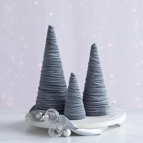 Image of Set of 3 Gray Velvet Trees, Winter Wedding Centerpiece, Modern Valentine Accent, Elegant Entryway, Office Bookshelf, Cozy Handcrafted Gift for (Gray)