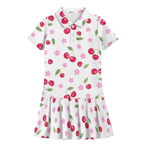 Girl's Athletic Tennis Dresses Short Sleeve 2 Buttons Golf Outfit for 5-14 Years Workout Skirt3