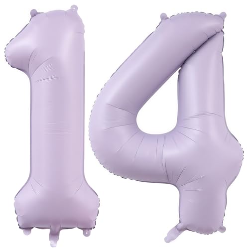 Image of Pastel Purple 14 Number Balloons,40 Inch Light Purple 14 Balloons Large Helium Foil Mylar Number Balloon for Birthday Party Anniversary Decorations