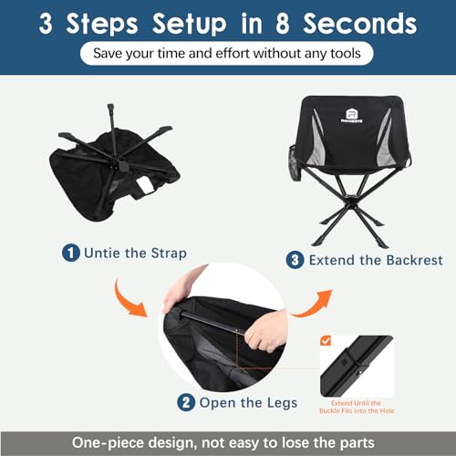 Image of Raynesys 1 Pack Portable Camping Chair, Flexible 360 Rotation, Easy Carry, 8 Seconds Quick Setup Folding Camping Chair, 3.8Lb Lightweight Folding Chairs for Hiking, Beach, Sporting, Travel