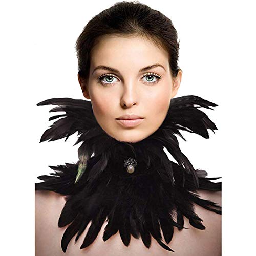 HOMELEX Gothic Victorian Black Natural Feather Collar Choker Halloween Shawl Cape
