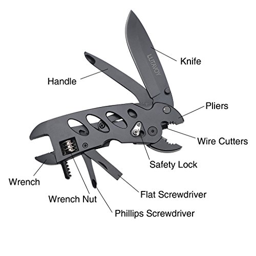 Multitool Wrench Adjustable Wrench Multi-tool Pocket Knife knife blade, Wrench, Screwdriver, Phillips Screwdriver Driver Bits Nylon Sheath LUTAVOY LY88