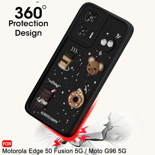 Image of Bintage Cute Fun Taddy Cartoon 3D Ball Bear Milk Cake Coffee Silicon Case Full Body & Camera Protection Back Cover Compatible for Motorola Moto G96 5G - Black