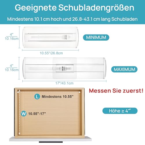 Vtopmart 8 Pack Schubladentrenner, Schubladentrenner Verstellbar (26.8-43.1cm), Transparente Schubladenteiler für Schubladen Organizer, Schminktisch, Badezimmer