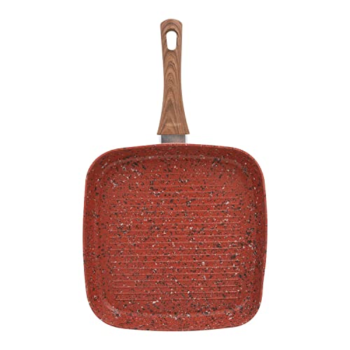 LIVINGTON Copper & Stone Pan - Sartén para barbacoa (28 cm, cuadrada, antiadherente, resistente a los arañazos, aspecto de granito, revestimiento interior de piedra para una perfecta distribución del