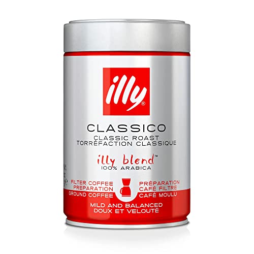 illy Coffee, café de filtro Classico, tostado medio, café molido 100% arábica, 250 g