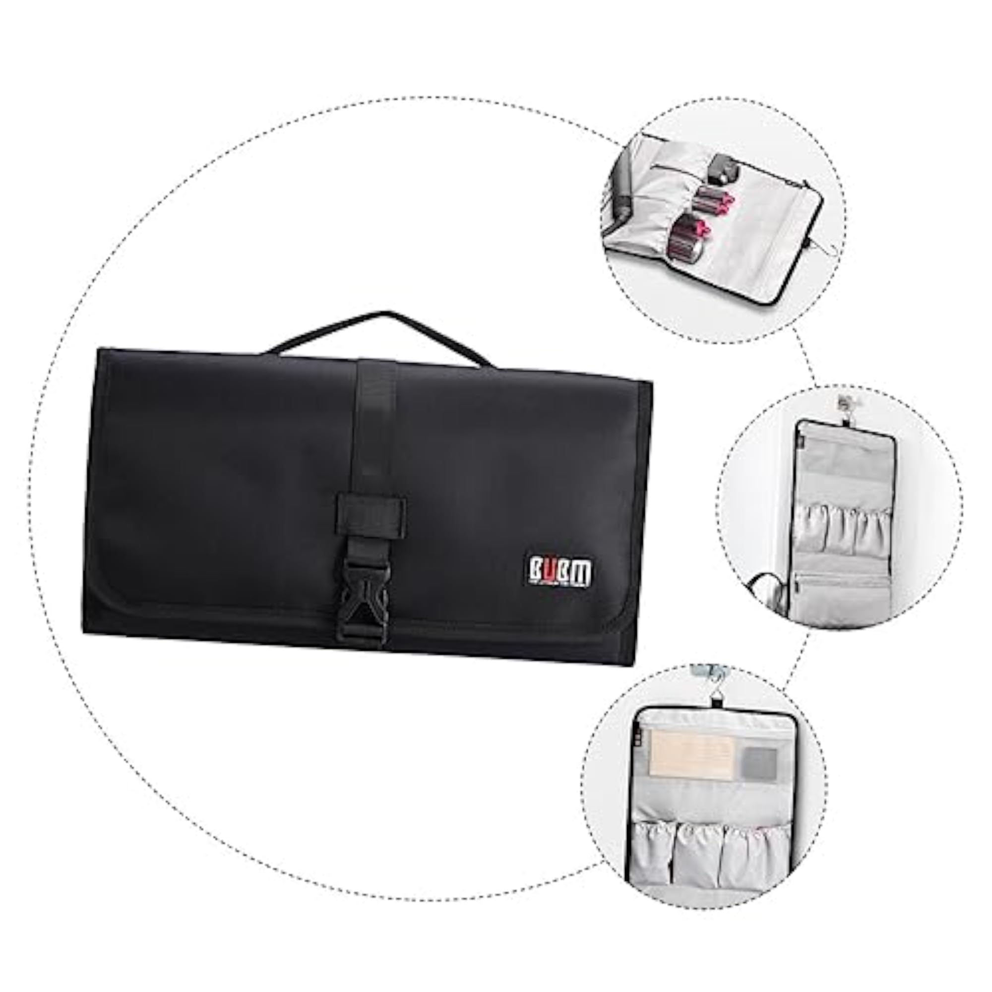 Foldable Travel Toiletry Bag with Hook for Hair Styling