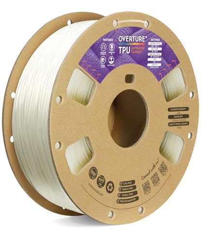 Image of OVERTURE TPU Filament, TPU Material for 3D Printers, 3D Printing, 3D Printer, Filament 1.75mm, 1kg Spool, High Density and High Dimensional Accuracy, Fits Most FDM Printers (Transparent)