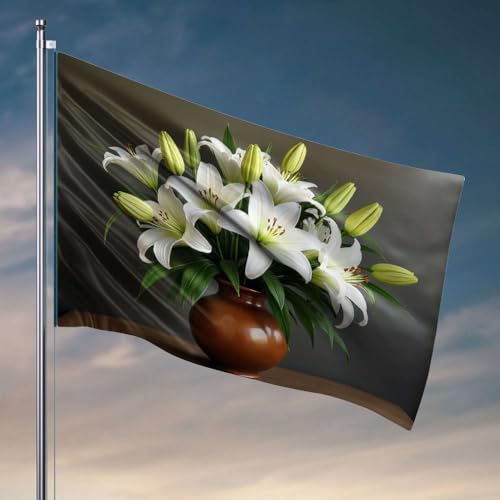 Man Cave Bar A Bouquet de lys blancs dans un vase marron Décoration de jardin Cadeau Happy Camper 152 x 244 cm