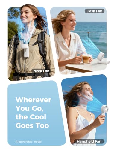Image of Aecooly Mighty Portable Handheld Fan | 26H Max Cooling Time | 3 Flexible Modes | 5 Speeds Wind | Battery Level Display | USB Rechargeable Mini Personal Battery Powered, Gifts for Women, Travel -White