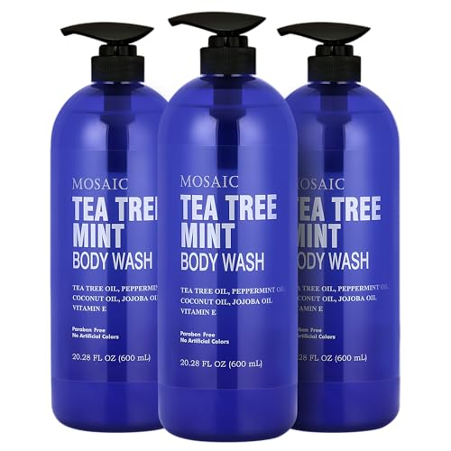 Image of Tea Tree Body Wash with Mint & Shower Gel with Vitamin E for Jock Itch, Eczema, Ringworm, Body Odor, Body Wash Women & Men with Added Body Oils,LARGE 20.2 FL Oz Bottle (Tea Tree Mint, Pack of 3)