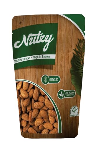 Image of Nutzy Almonds 200 Grams - Raw, Whole And Delicious |Crunchy Texture without Sugar and Salt | Ideal for Snacking, Baking, Smoothies & Meal also for Healthy Lifestyle