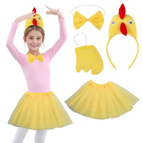 Matreeglam Disfraz de gallo de Pascua para niñas, disfraz de pollito con diadema de gallo, falda tutú, disfraces de animales para niños, fiesta de Pascua, cosplay (amarillo)