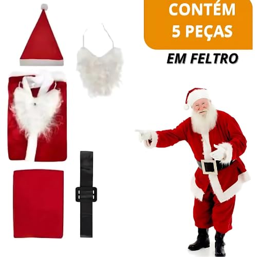 Fantasia Roupa Papai Noel Luxo Veludo Traje Adulto Completo Blusao Calça com Cordão Gorro e Barba Ta