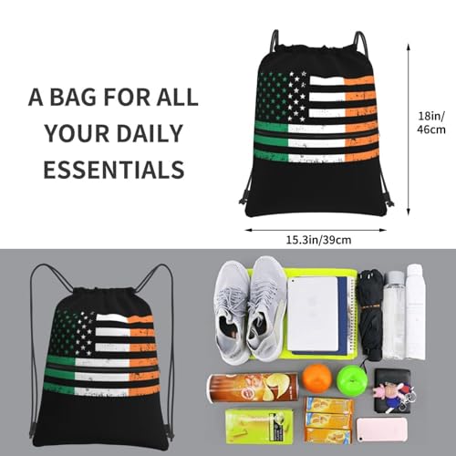 Vintage Irish American Flag Drawstring Backpack Patriotic zipper Drawstring Bag for Men Women Sport Yoga Travel Gym3