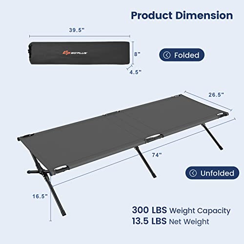 Goplus Folding Camping Cot With Carrying Bag, Portable Lightweight Outdoor Sleeping Cot For Adults Kids, 300Lbs Weight Capacity, Heavy-Duty Camping Cot Bed For Traveling, Hiking, Office Nap (Gray) #TOP6