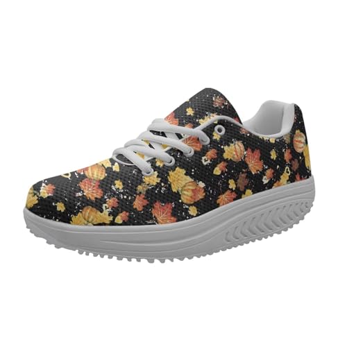 FOR U DESIGNS Vintage Floral Print Fitness Walking Sneaker Casual Women's Wedges Platform Shoes