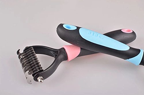 Undercoat Rake for Dogs & Cats - Double Sided Comb for Detangling and Removing Knots - 2 Sided Dematting Tool - Deshedding Brush for Grooming Pets with Long Hair Prone to Matting