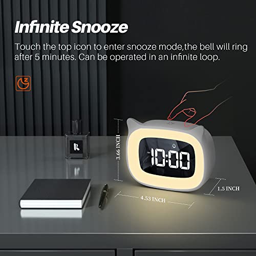 Smouping Kids Alarm Clock With Night Light Stepless Dimming,Cute Cat Ear Digital Clock For Boys And Girls,5 Minute Alarm,Ok To Wake Up Children(White) #TOP5