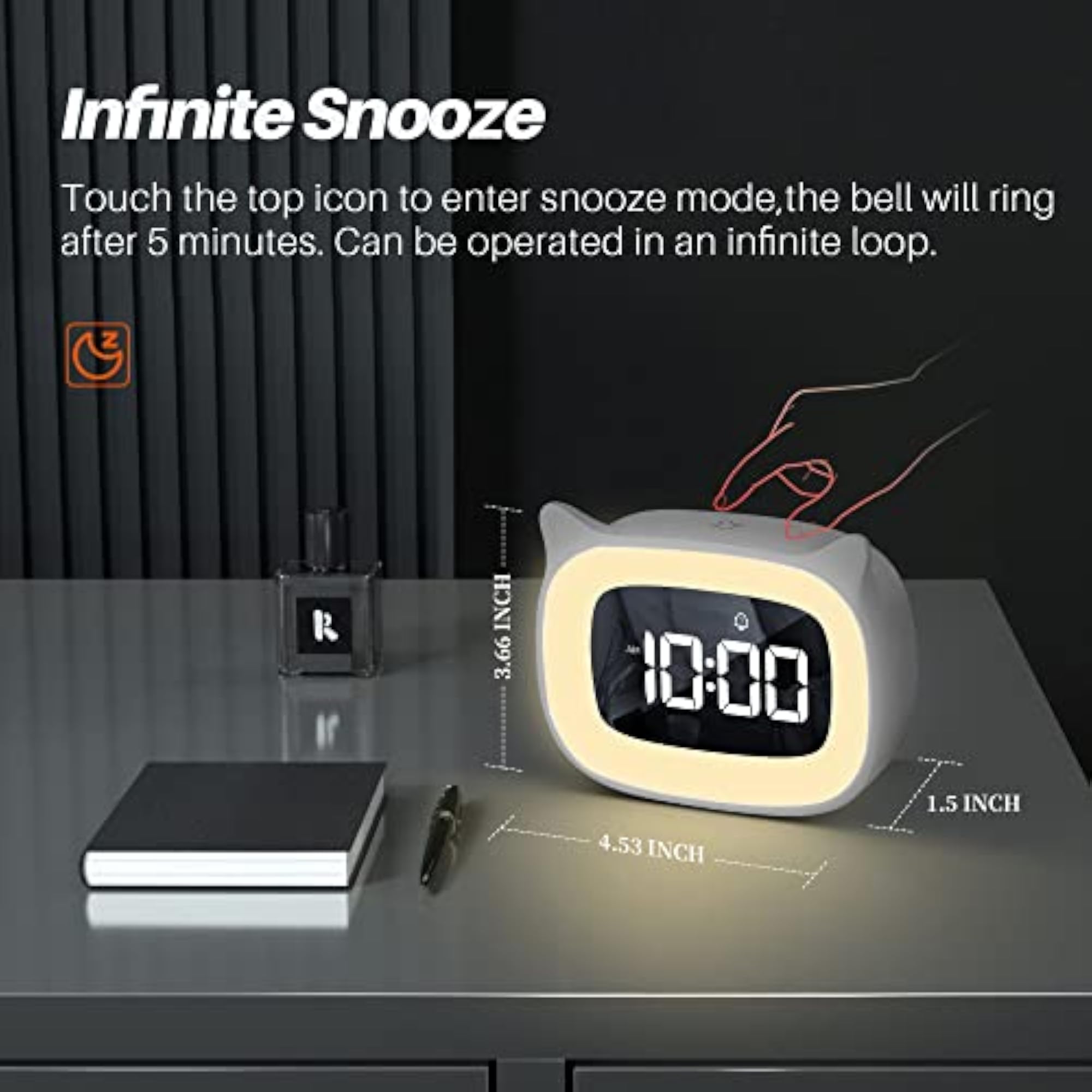 Kids Alarm Clock with Night Light, Cute Cat Ear Digital Clock