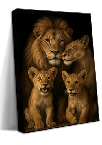 Eysintum Lion Wall Art Canvas with Lioness and Cubs Family Portrait Print for Safari Bedroom Living Room Rustic Decor Ready to Hang 12x16in